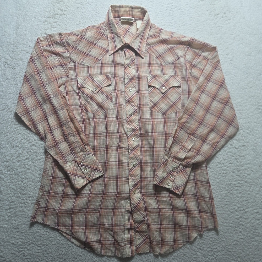 Vintage Dan River DR‎ Westerns Long Sleeve Pearl Snap Shirt Mens Medium USA Made